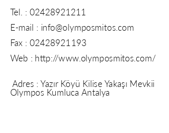 Olympos Mitos Hotel iletiim bilgileri